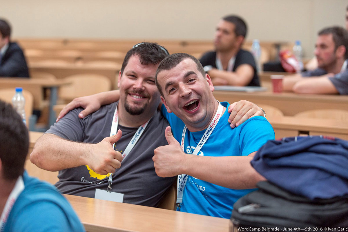 I've been hanging around with Milan on couple of WordCamps. This photo is from WordCamp Belgrade 2016 (Photo by: Ivan Gatić)