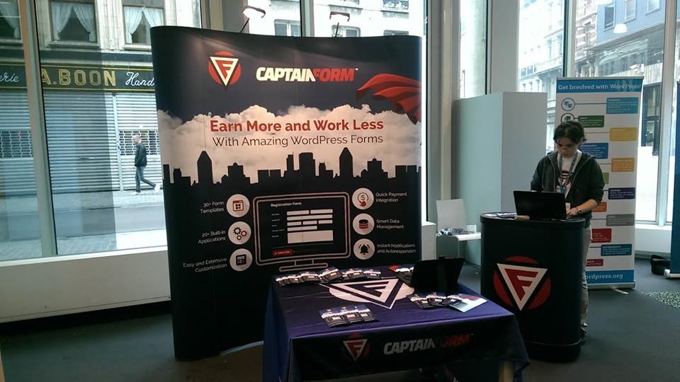 CaptainForm booth at WordCamp Antwerp – search for their team at WordCamp Split too