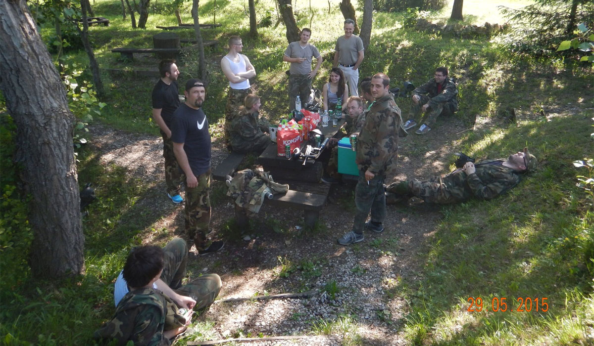 Part of the atmosphere from paintball-playing team building